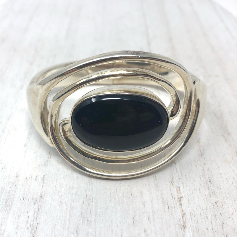 TAXCO Sterling silver bracelet, large onyx stone, 67.8g - Picture 2 of 15
